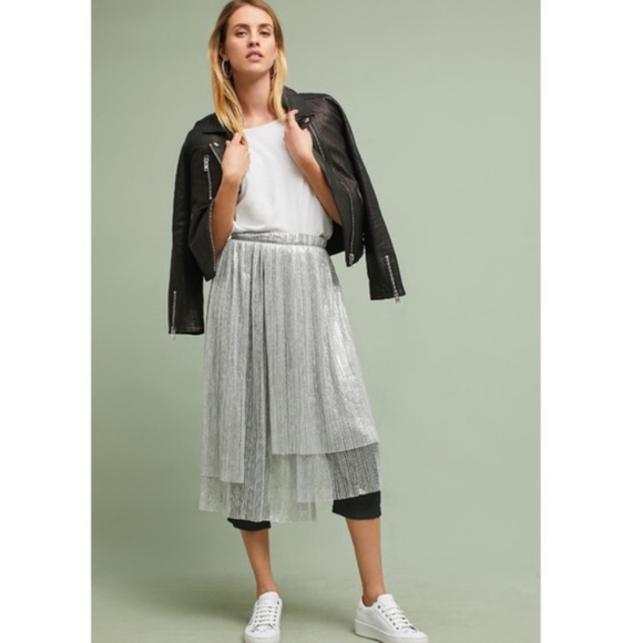 Anthropologie Dresses & Skirts - Anthropologie Maeve Metallic Silver Skirted Pants
